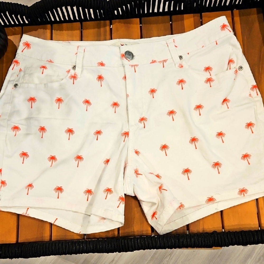 Indigo White and Orange Palm Tree Jean Shorts